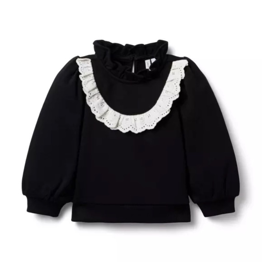 Janie and Jack Black Top with White Lace Detail